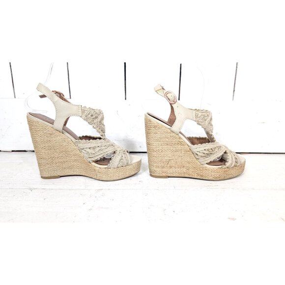 90s Lucky Brand  open toe high platform crochet wedge espadrille sandals - Picture 5 of 9